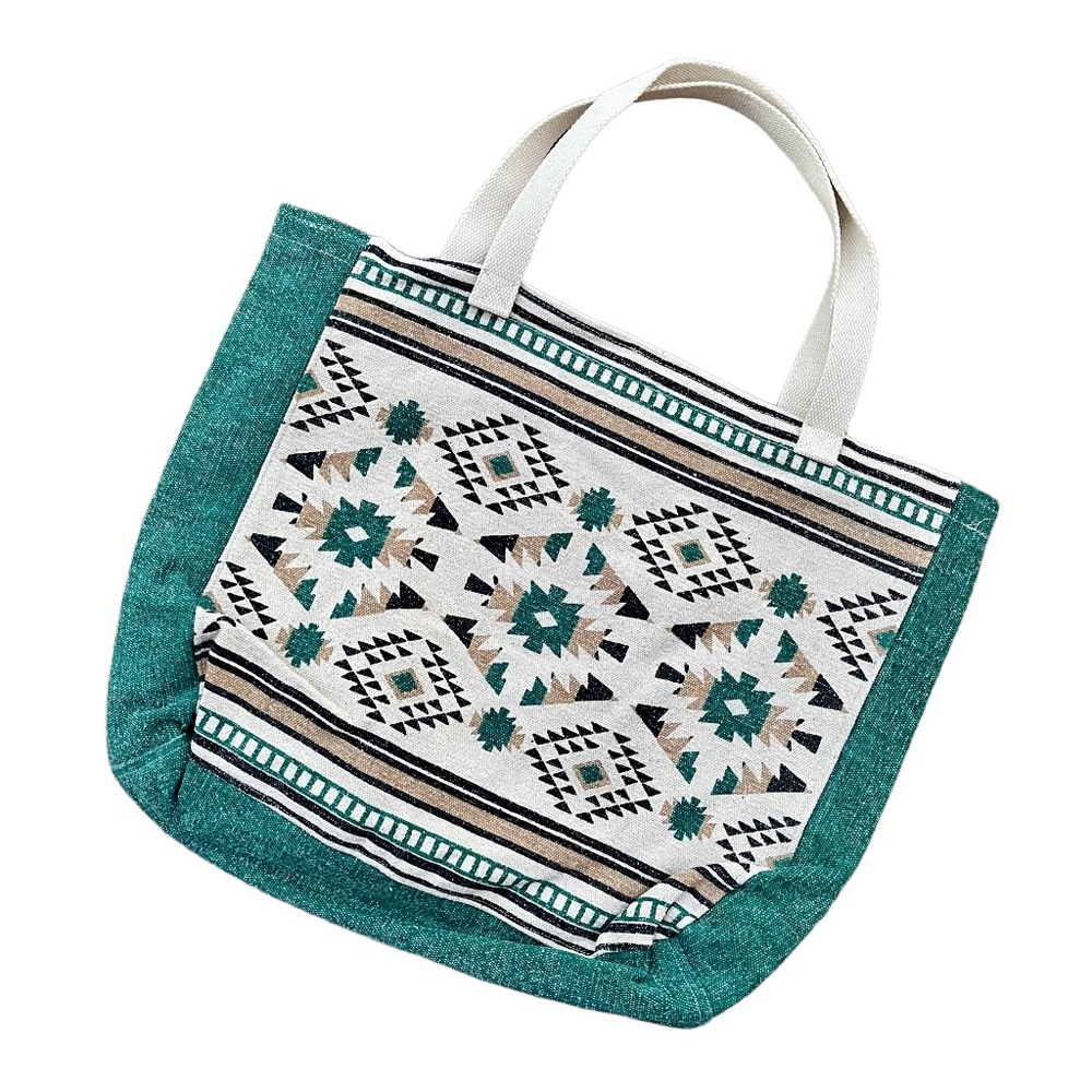 NEW - Open Canvas Tote - Teal Serape Striped